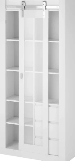 Home affaire Vitrine »Daytona, moderner Hochschrank, Glasvitrine in Weiß Hochglanz« mit Schiebetürenbeschlag in Chrom-Optik, ausreichend Stauraum