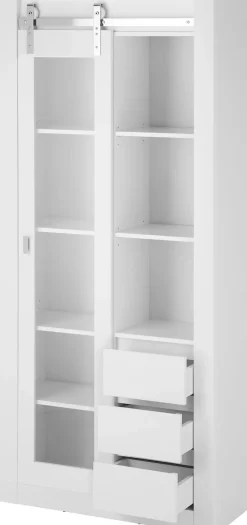 Home affaire Vitrine »Daytona, moderner Hochschrank, Glasvitrine in Weiß Hochglanz« mit Schiebetürenbeschlag in Chrom-Optik, ausreichend Stauraum