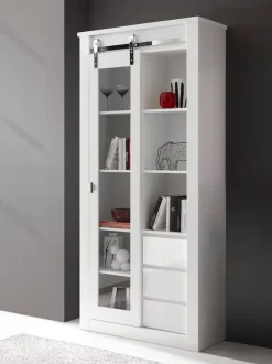 Home affaire Vitrine »Daytona, moderner Hochschrank, Glasvitrine in Weiß Hochglanz« mit Schiebetürenbeschlag in Chrom-Optik, ausreichend Stauraum