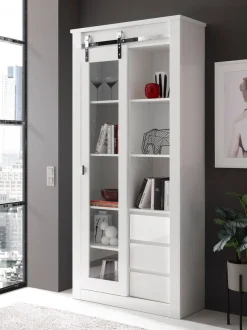 Home affaire Vitrine »Daytona, moderner Hochschrank, Glasvitrine in Weiß Hochglanz« mit Schiebetürenbeschlag in Chrom-Optik, ausreichend Stauraum