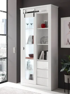 Home affaire Vitrine »Daytona, moderner Hochschrank, Glasvitrine in Weiß Hochglanz« mit Schiebetürenbeschlag in Chrom-Optik, ausreichend Stauraum