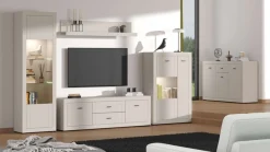 Home affaire Vitrine »Essex Vitrinenschrank, Glasschrank, Standvitrine, Highboard/Sideboard« Präzise Heißfolienprägung, Metallgriff, Eleganter Glasboden