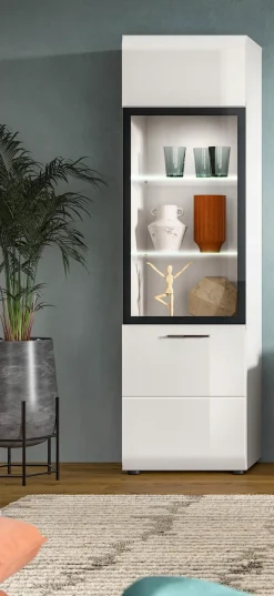 Home affaire Vitrine »FLORENZ, Höhe: 160 cm, hochwertige MDF-Front, Glastür, Glasböden« 1 Stk. tlg. Vitrine, Vitrine weiß, Vitrinenschrank, Wohnzimmervitrine, Wohnzimmer