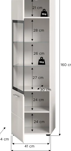 Home affaire Vitrine »FLORENZ, Höhe: 160 cm, hochwertige MDF-Front, Glastür, Glasböden« 1 Stk. tlg. Vitrine, Vitrine weiß, Vitrinenschrank, Wohnzimmervitrine, Wohnzimmer