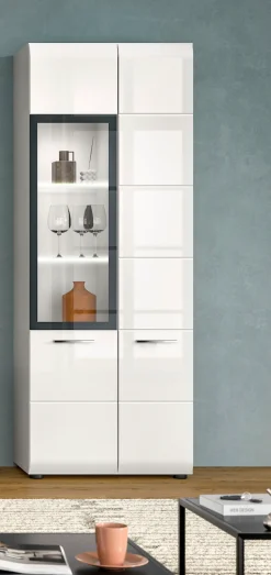 Home affaire Vitrine »FLORENZ, Höhe: 160 cm, hochwertige MDF-Front, Glastür, Glasböden« 1 Stk. tlg. Vitrine, Vitrine weiß, Vitrinenschrank, Wohnzimmervitrine, Wohnzimmer