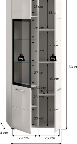 Home affaire Vitrine »FLORENZ, Höhe: 160 cm, hochwertige MDF-Front, Glastür, Glasböden« 1 Stk. tlg. Vitrine, Vitrine weiß, Vitrinenschrank, Wohnzimmervitrine, Wohnzimmer