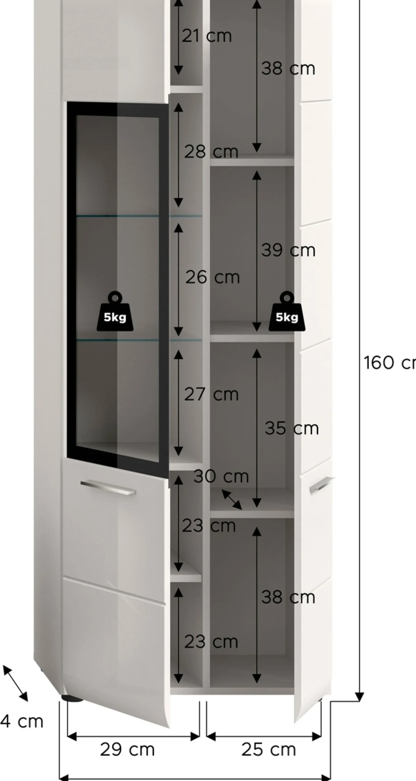 Home affaire Vitrine »FLORENZ, Höhe: 160 cm, hochwertige MDF-Front, Glastür, Glasböden« 1 Stk. tlg. Vitrine, Vitrine weiß, Vitrinenschrank, Wohnzimmervitrine, Wohnzimmer