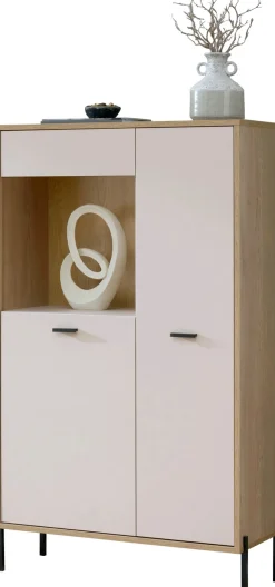 Home affaire Vitrine »Fredericia,moderner Hochschrank, Glasvitrine in Kaschmir, Standvitrine« zeitlos, schwarze Metallgriffe und -füße, ausreichend Stauraum