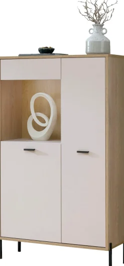 Home affaire Vitrine »Fredericia,moderner Hochschrank, Glasvitrine in Kaschmir, Standvitrine« zeitlos, schwarze Metallgriffe und -füße, ausreichend Stauraum