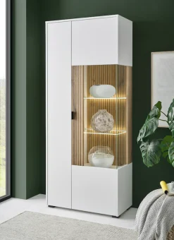 Home affaire Vitrine »Hudson, Stauraumvitrine« in moderner Trendfarbe, Griffe aus Metall (Schwarz), Höhe 180 cm