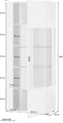 Home affaire Vitrine »Hudson, Stauraumvitrine« in moderner Trendfarbe, Griffe aus Metall (Schwarz), Höhe 180 cm
