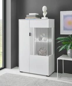 Home affaire Vitrine »Hudson, Stauraumvitrine, Standvitrine« in moderner Trendfarbe, Griffe aus Metall (Schwarz), Höhe 125 cm