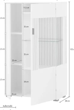 Home affaire Vitrine »Hudson, Stauraumvitrine, Standvitrine« in moderner Trendfarbe, Griffe aus Metall (Schwarz), Höhe 125 cm