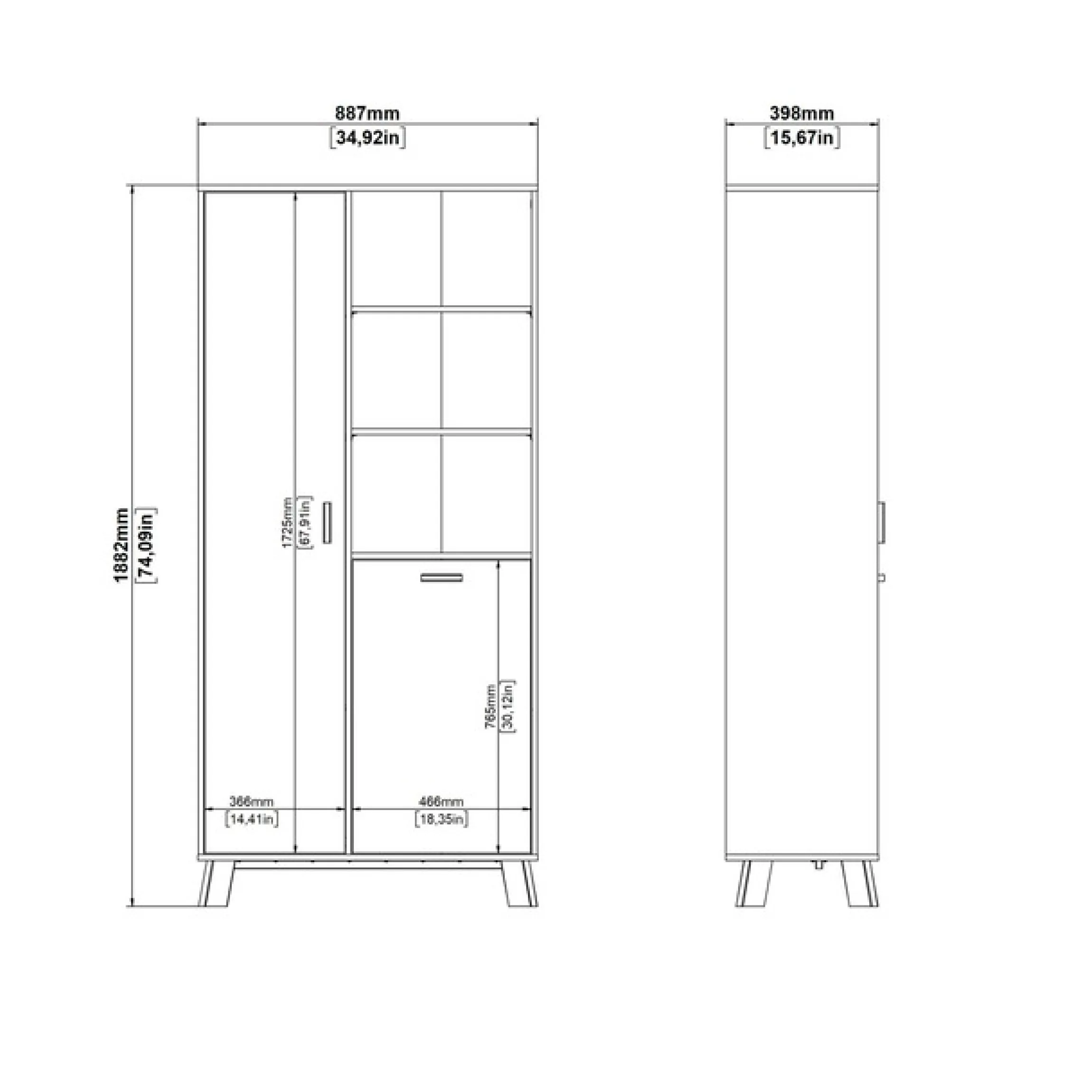 Home affaire Vitrine »Ikast Vitrinenschrank, Standvitrine, Schrank, Stauraum« 2 Türen, 3 offene Fächer, Breite 89 cm, Höhe 188 cm