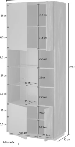 Home affaire Vitrine »LARGO« Soft-Close-Funktion, Höhe ca. 200 cm