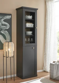 Home affaire Vitrine »Lincoln, Hochschrank im Landhausstil, moderne Glasvitrine« edles Design, messingfarbene Knopfgriffe, vielseitig einsetzbar