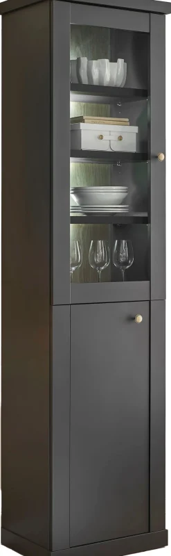 Home affaire Vitrine »Lincoln, Hochschrank im Landhausstil, moderne Glasvitrine« edles Design, messingfarbene Knopfgriffe, vielseitig einsetzbar