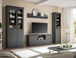 Home affaire Vitrine »Lincoln, Hochschrank im Landhausstil, moderne Glasvitrine« edles Design, messingfarbene Knopfgriffe, vielseitig einsetzbar