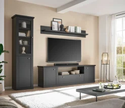 Home affaire Vitrine »Lincoln, Hochschrank im Landhausstil, moderne Glasvitrine« edles Design, messingfarbene Knopfgriffe, vielseitig einsetzbar