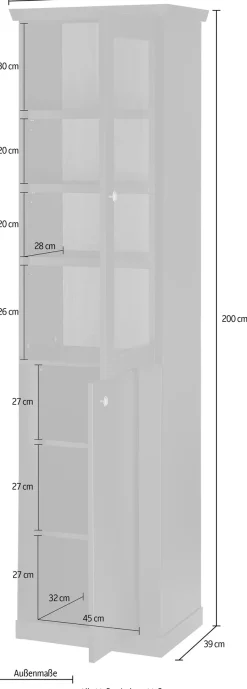 Home affaire Vitrine »Lincoln, Hochschrank im Landhausstil, moderne Glasvitrine« edles Design, messingfarbene Knopfgriffe, vielseitig einsetzbar