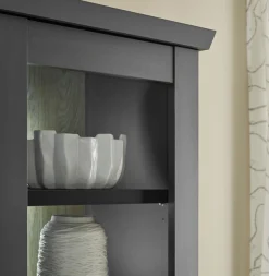 Home affaire Vitrine »Lincoln, Hochschrank im Landhausstil, moderne Glasvitrine« edles Design, messingfarbene Knopfgriffe, vielseitig einsetzbar