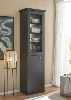 Home affaire Vitrine »Lincoln, Hochschrank im Landhausstil, moderne Glasvitrine« edles Design, messingfarbene Knopfgriffe, vielseitig einsetzbar