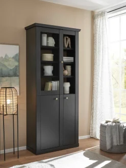 Home affaire Vitrine »Lincoln, Hochschrank im Landhausstil, moderne Glasvitrine« edles Design, messingfarbene Knopfgriffe, vielseitig einsetzbar