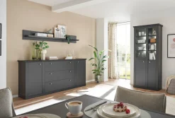 Home affaire Vitrine »Lincoln, Hochschrank im Landhausstil, moderne Glasvitrine« edles Design, messingfarbene Knopfgriffe, vielseitig einsetzbar