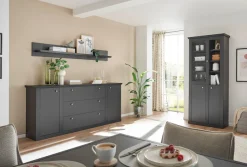 Home affaire Vitrine »Lincoln, Hochschrank im Landhausstil, moderne Glasvitrine« edles Design, messingfarbene Knopfgriffe, vielseitig einsetzbar