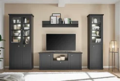 Home affaire Vitrine »Lincoln, Hochschrank im Landhausstil, moderne Glasvitrine« edles Design, messingfarbene Knopfgriffe, vielseitig einsetzbar