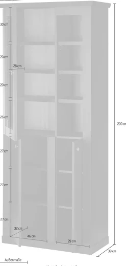 Home affaire Vitrine »Lincoln, Hochschrank im Landhausstil, moderne Glasvitrine« edles Design, messingfarbene Knopfgriffe, vielseitig einsetzbar
