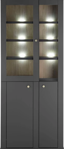 Home affaire Vitrine »Lincoln, Hochschrank im Landhausstil, moderne Glasvitrine« edles Design, messingfarbene Knopfgriffe, vielseitig einsetzbar