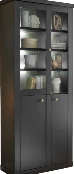 Home affaire Vitrine »Lincoln, Hochschrank im Landhausstil, moderne Glasvitrine« edles Design, messingfarbene Knopfgriffe, vielseitig einsetzbar