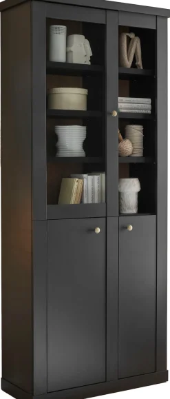 Home affaire Vitrine »Lincoln, Hochschrank im Landhausstil, moderne Glasvitrine« edles Design, messingfarbene Knopfgriffe, vielseitig einsetzbar