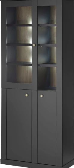 Home affaire Vitrine »Lincoln, Hochschrank im Landhausstil, moderne Glasvitrine« edles Design, messingfarbene Knopfgriffe, vielseitig einsetzbar