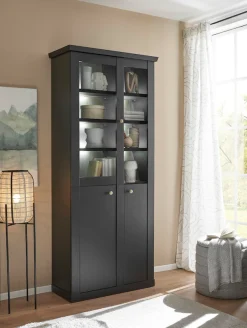 Home affaire Vitrine »Lincoln, Hochschrank im Landhausstil, moderne Glasvitrine« edles Design, messingfarbene Knopfgriffe, vielseitig einsetzbar