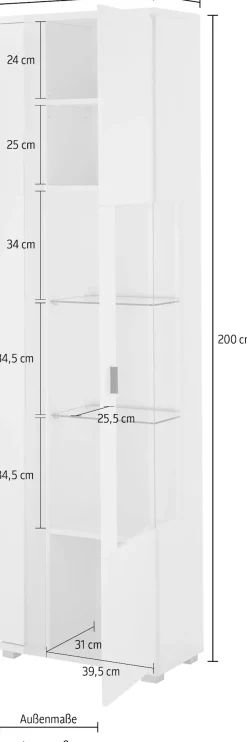 Home affaire Vitrine »LONG ISLAND« 1 Stk. tlg. in moderner Trendfarbe,inklusive senkrechter Beleuchtung,Breite 55 cm