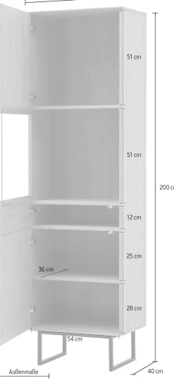 Home affaire Vitrine »Lund, moderner Hochschrank, Glasvitrine mit Kufengestell aus Metall« optisch dünner Oberboden, hochwertige Optik, ausreichend Stauraum