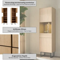 Home affaire Vitrine »Lund, moderner Hochschrank, Glasvitrine mit Kufengestell aus Metall« optisch dünner Oberboden, hochwertige Optik, ausreichend Stauraum