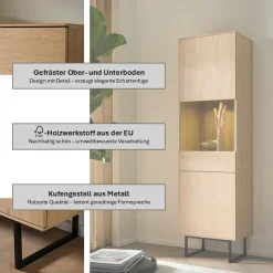 Home affaire Vitrine »Lund, moderner Hochschrank, Glasvitrine mit Kufengestell aus Metall« optisch dünner Oberboden, hochwertige Optik, ausreichend Stauraum