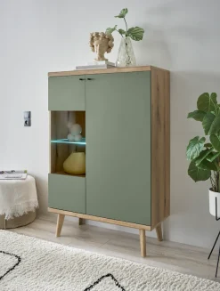 Home affaire Vitrine »MAVAS« in moderner Trendfarbe, Giffe aus Metall (Schwarz), Höhe 134 cm