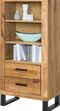 Home affaire Vitrine Metallfüße im Industrie-Design, Eiche Teilmassiv, viel Stauraum