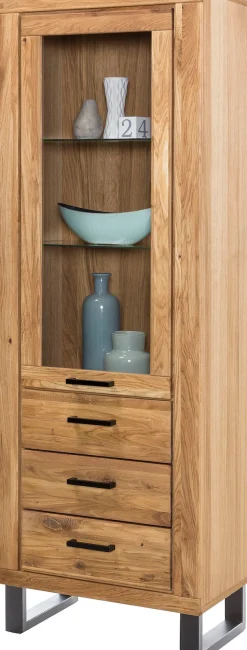Home affaire Vitrine Metallfüße im Industrie-Design, Eiche Teilmassiv, viel Stauraum