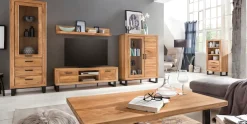 Home affaire Vitrine Metallfüße im Industrie-Design, Eiche Teilmassiv, viel Stauraum