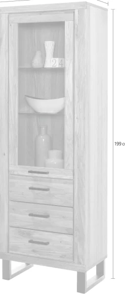 Home affaire Vitrine Metallfüße im Industrie-Design, Eiche Teilmassiv, viel Stauraum