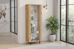 Home affaire Vitrine »Murano, Standvitrine H 200 cm, B 80 cm, 1 Tür, Vitrinenschrank« Formgebogenes MDF, Stirnseiten mit Rundung, Metallfüße, stilvoll