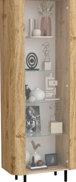 Home affaire Vitrine »Murano, Standvitrine H 200 cm, B 80 cm, 1 Tür, Vitrinenschrank« Formgebogenes MDF, Stirnseiten mit Rundung, Metallfüße, stilvoll