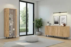 Home affaire Vitrine »Murano, Standvitrine H 200 cm, B 80 cm, 1 Tür, Vitrinenschrank« Formgebogenes MDF, Stirnseiten mit Rundung, Metallfüße, stilvoll