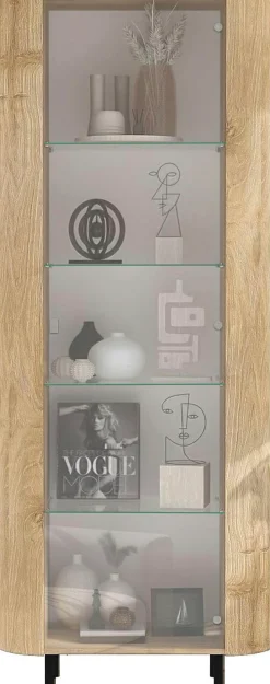 Home affaire Vitrine »Murano, Standvitrine H 200 cm, B 80 cm, 1 Tür, Vitrinenschrank« Formgebogenes MDF, Stirnseiten mit Rundung, Metallfüße, stilvoll