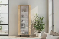 Home affaire Vitrine »Murano, Standvitrine H 200 cm, B 80 cm, 1 Tür, Vitrinenschrank« Formgebogenes MDF, Stirnseiten mit Rundung, Metallfüße, stilvoll